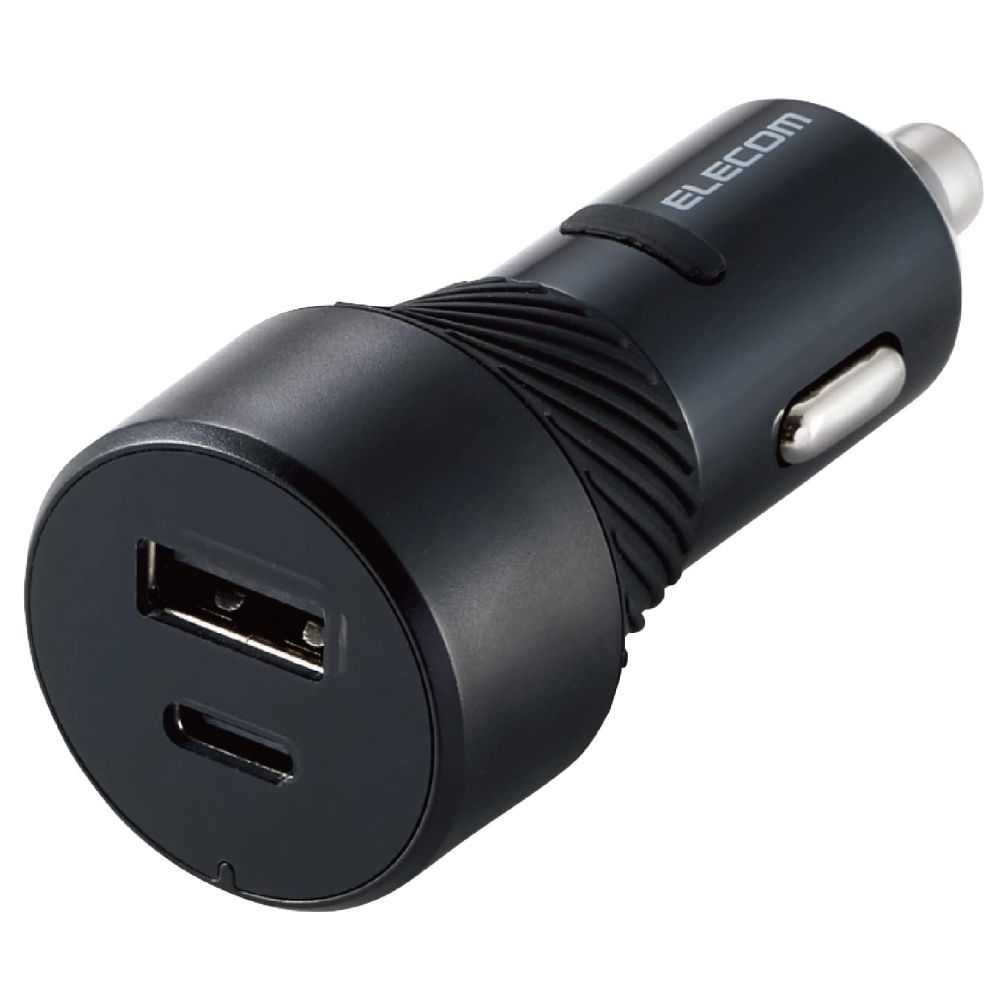 エレコム カーチャージャー シガーソケット USB 2ポート (Type-C×1/USB-A×1) 27W 12V/24V対応 【iPhone SE3/SE2/13/12、iPad、Android 各種対応】 ブラック EC-DC07BK