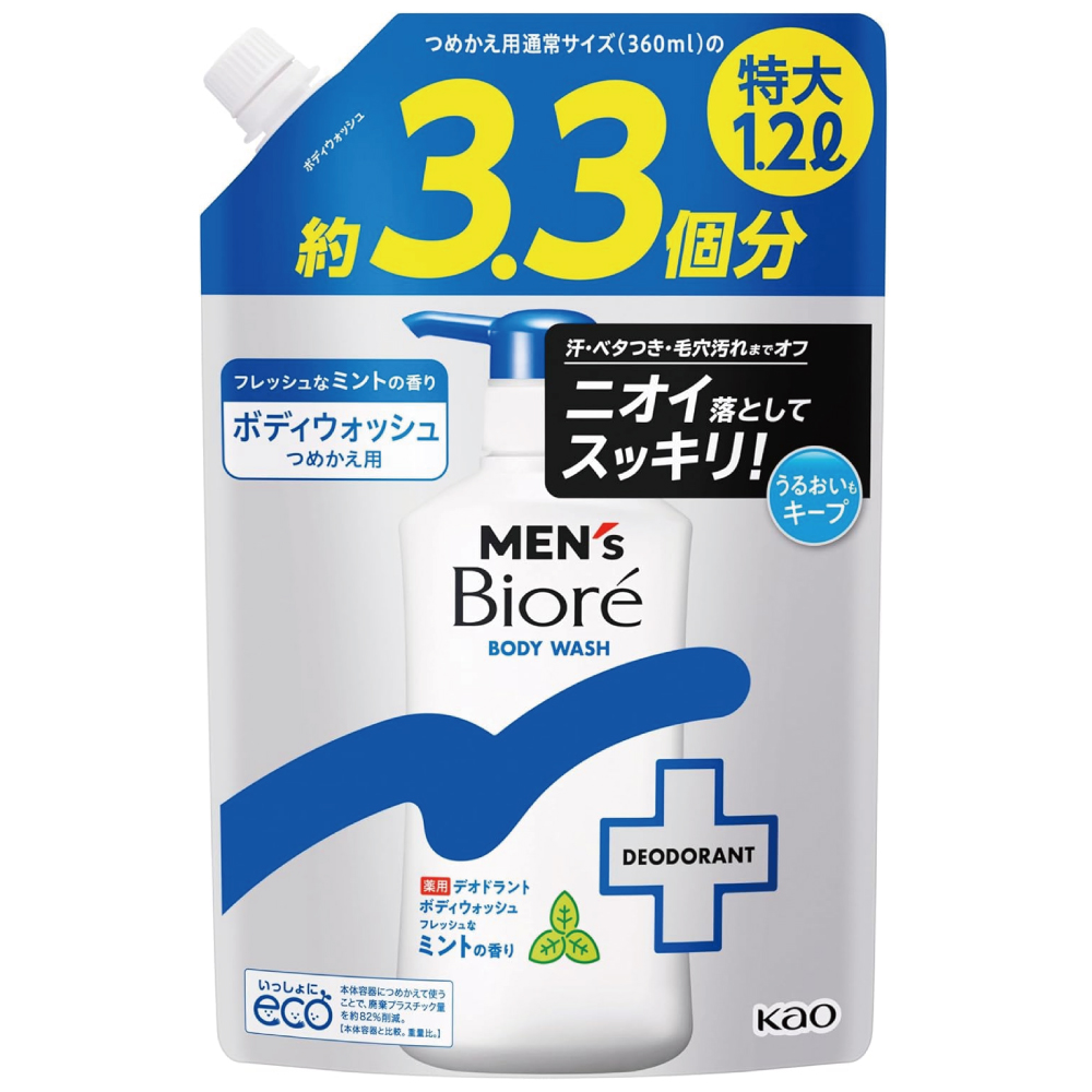 メンズビオレ 薬用デオドラント ボディウォッシュ フレッシュなミントの香り つめかえ用 1200ml [医薬部外品]