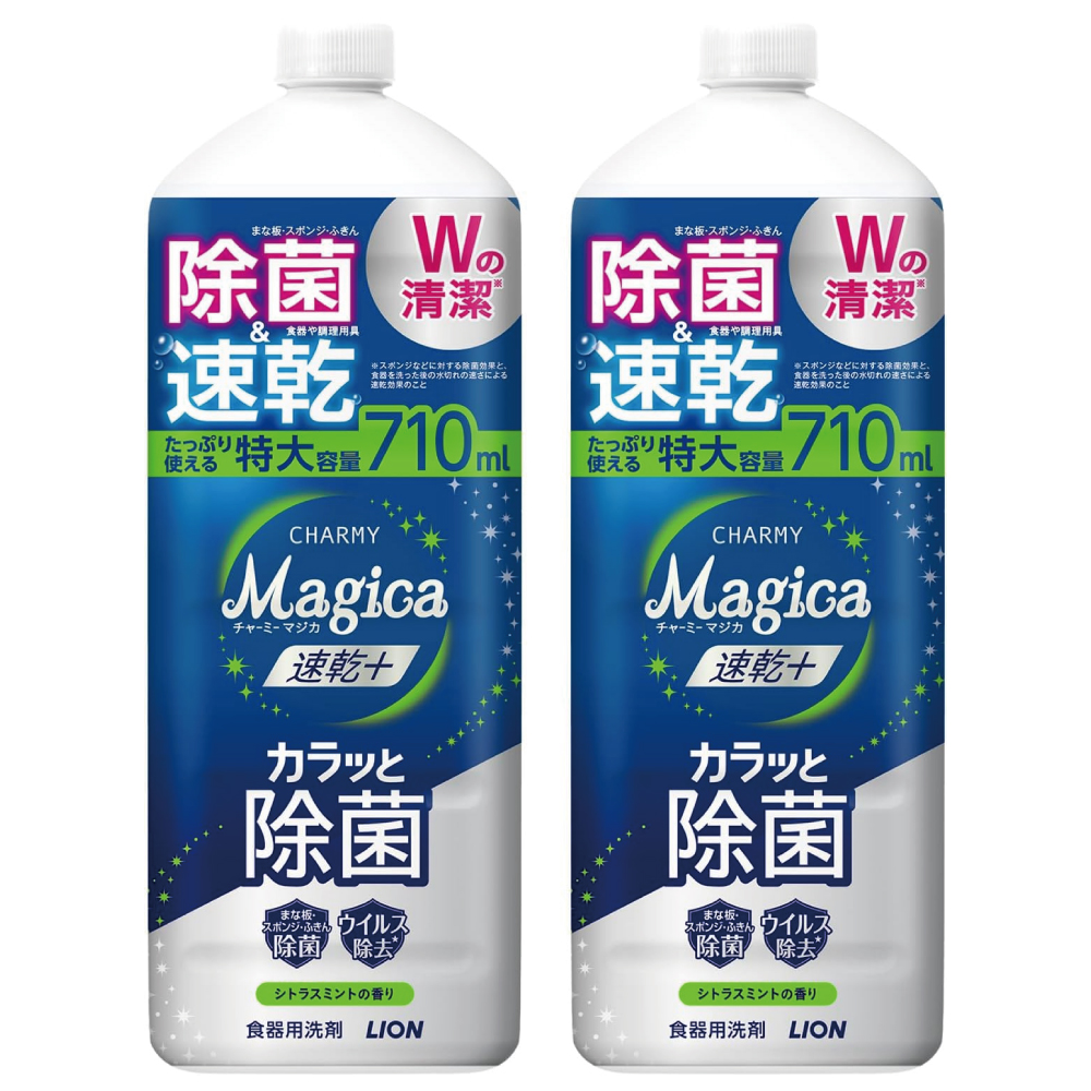 チャーミーマジカ 食器用洗剤 速乾+カラッと除菌 シトラスミントの香り 詰替大型 710ml ×2個