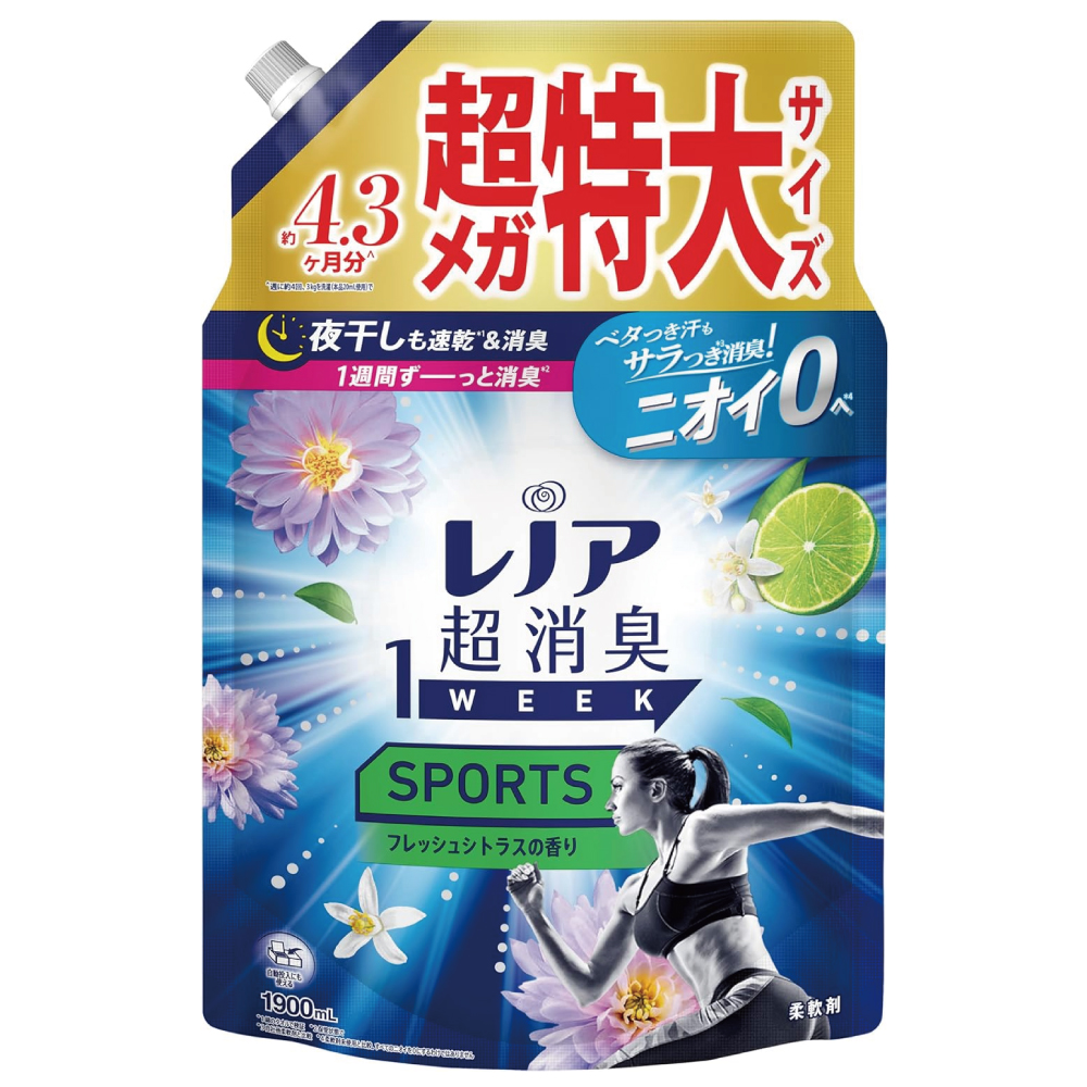 レノア 超消臭1WEEK 柔軟剤 SPORTS フレッシュシトラス 詰め替え 1,900mL