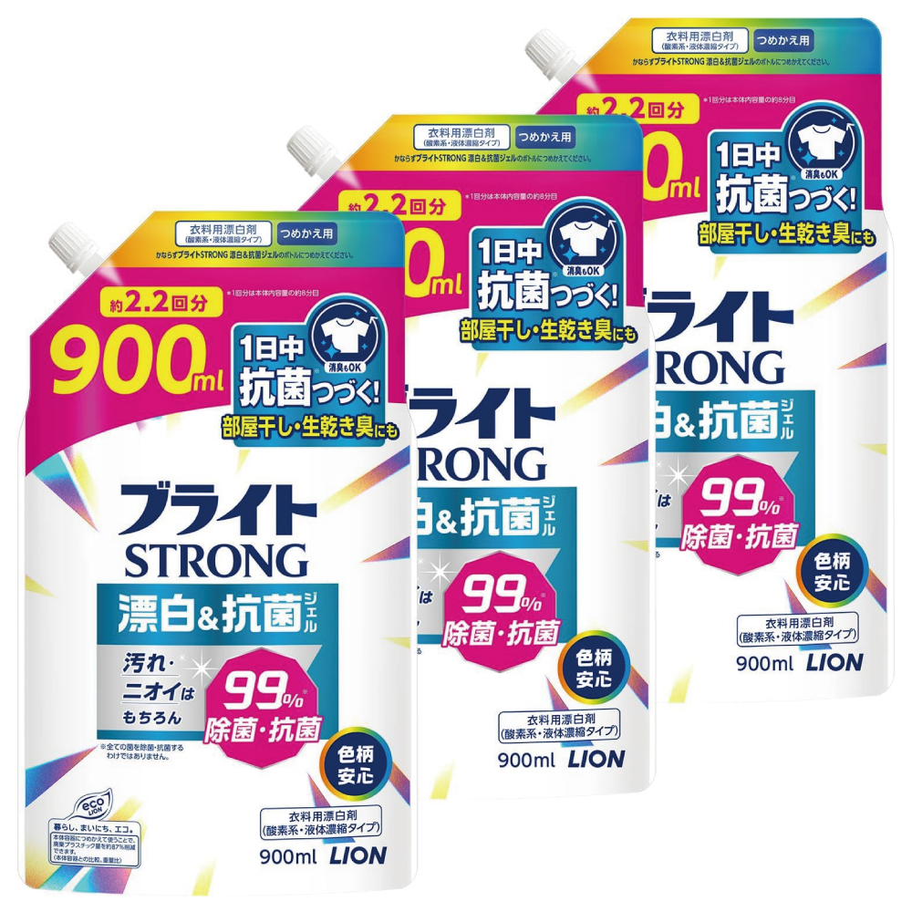 ブライトSTRONG 漂白＆抗菌ジェル つめかえ用 酸素系液体漂白剤 900ｍｌ×3個