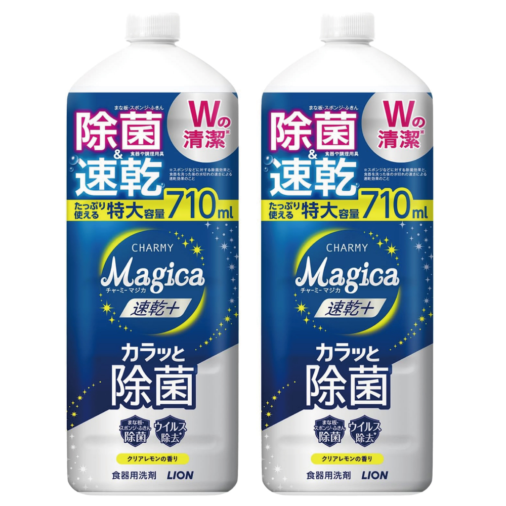 チャーミーマジカ 食器用洗剤 速乾+カラッと除菌 クリアレモンの香り 詰替大型 710ml ×2個