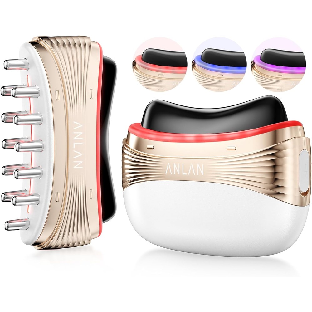 ANLAN デュアルリフトカッサ 美顔器 ?石 電動かっさ EMSブラシ ホワイト