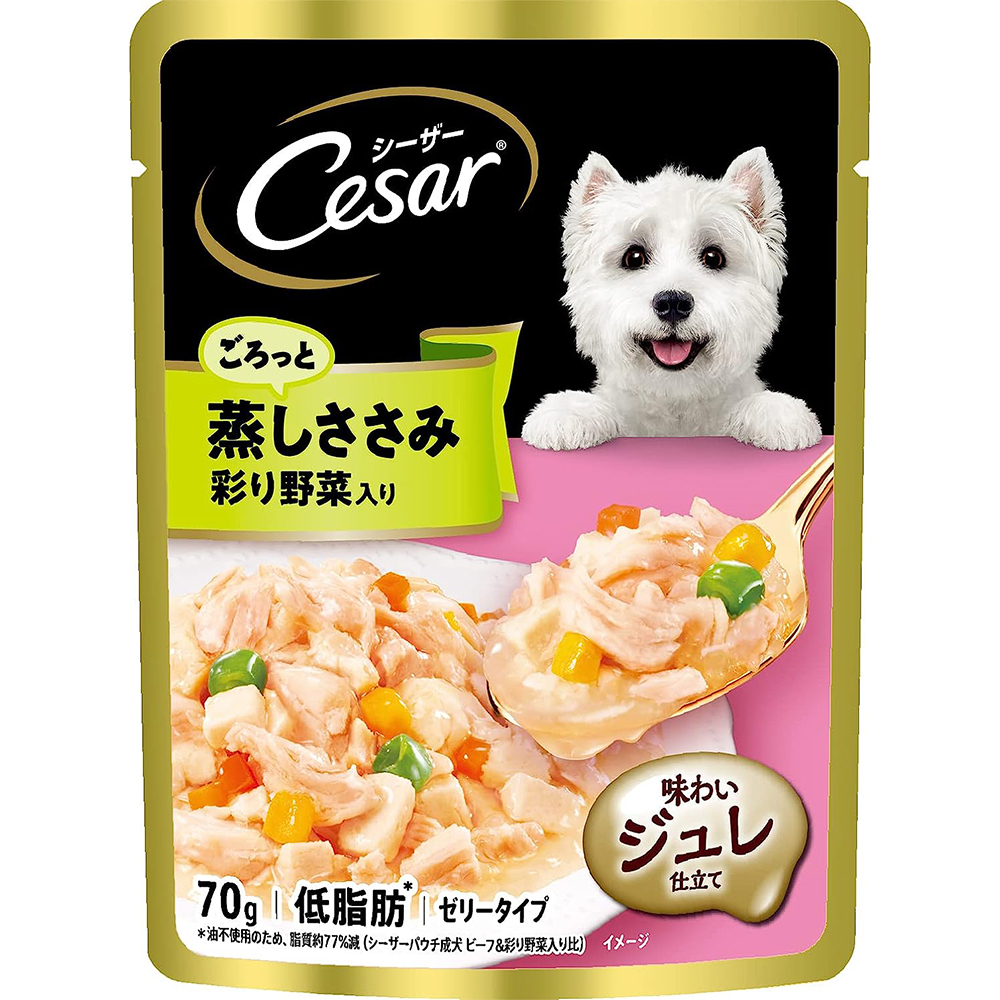 シーザー パウチ 成犬用 蒸しささみ 野菜入り 70g×16個 (まとめ買い)