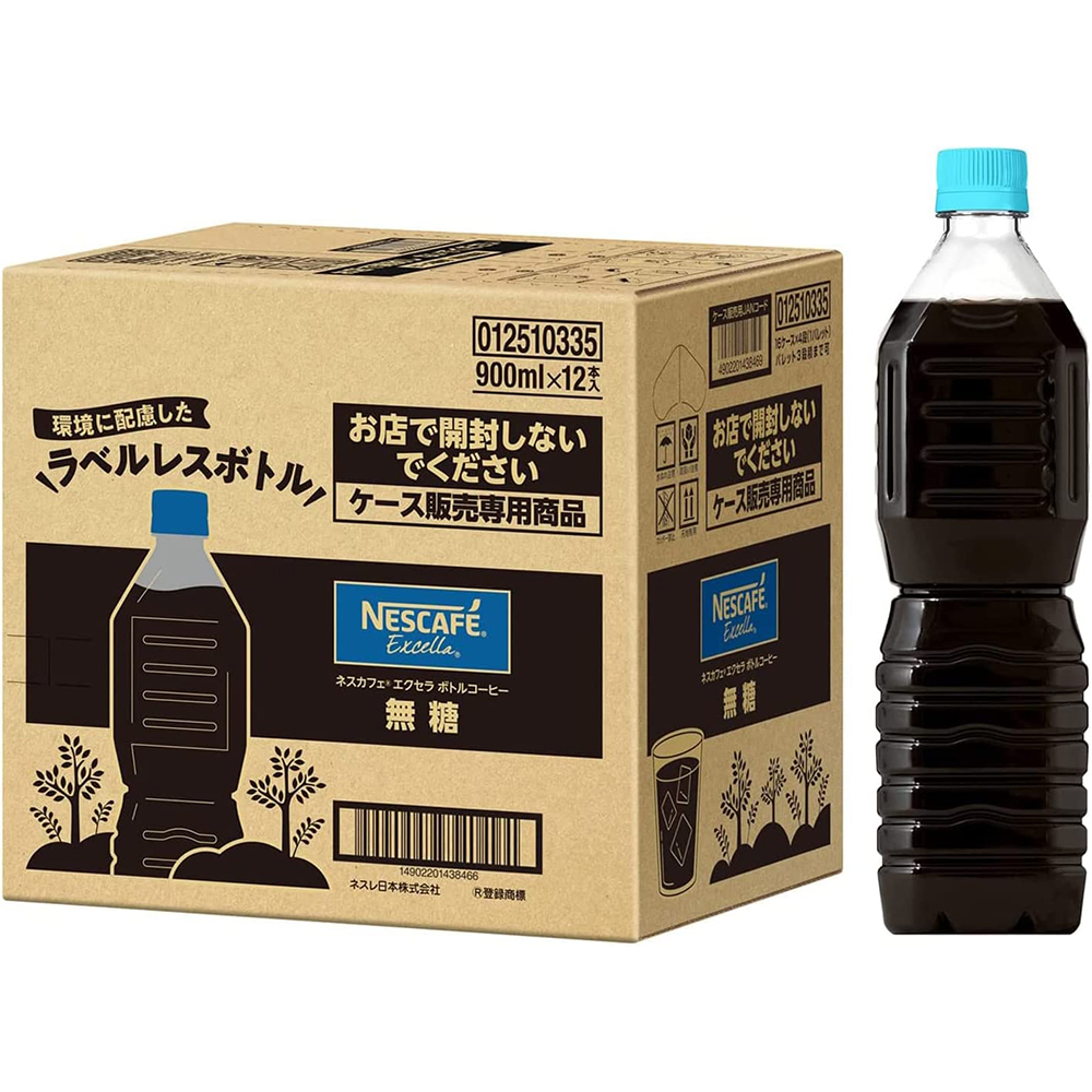 ネスカフェ エクセラ ボトルコーヒー 無糖 ラベルレス 900ml ×12本