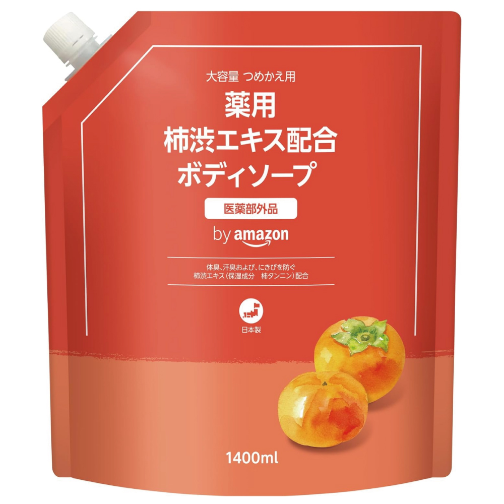 [Amazonブランド] SOLIMO(ソリモ) 薬用 柿渋ボディソープ 大容量 詰替え用 1400ml  【医薬部外品】