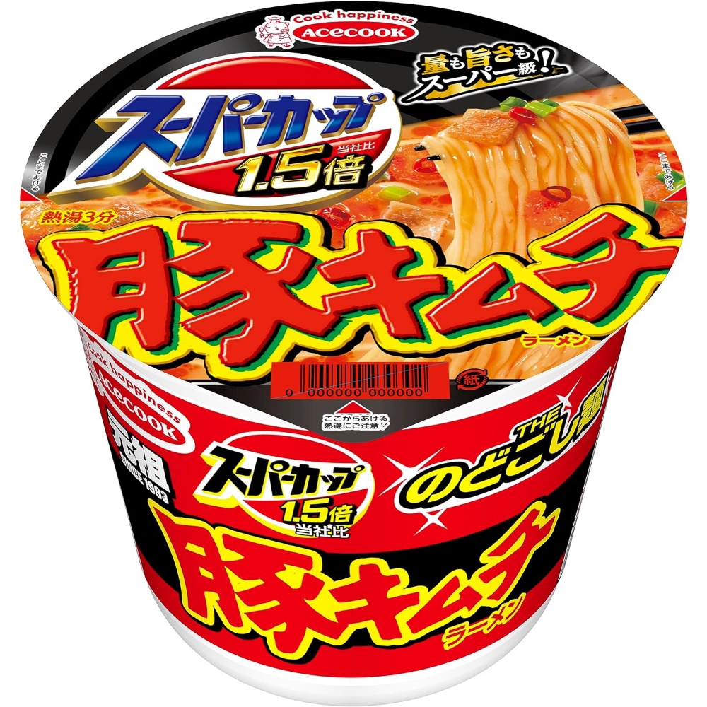 エースコック スーパーカップ1.5倍 豚キムチラーメン 107g×12個入