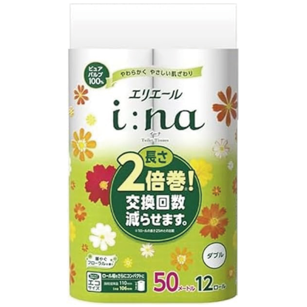 【Amazon.co.jp限定】イーナ トイレットティッシュー 2倍巻き 50m×12ロール ダブル 華やぐフローラルの香り