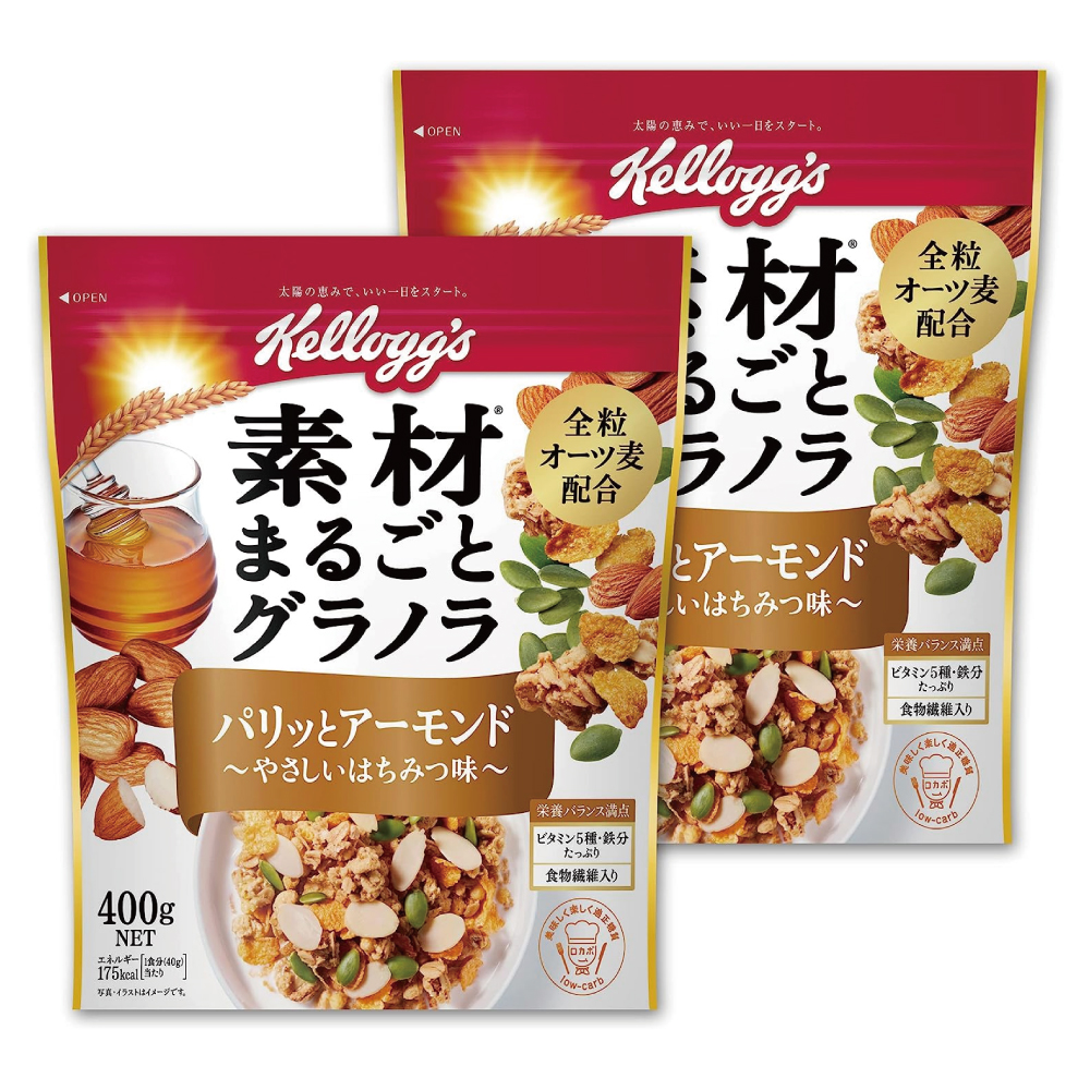 【Amazon.co.jp限定】 ケロッグ 素材まるごとグラノラ パリッとアーモンド やさしいはちみつ味 400g×2個セット 【セット買い】