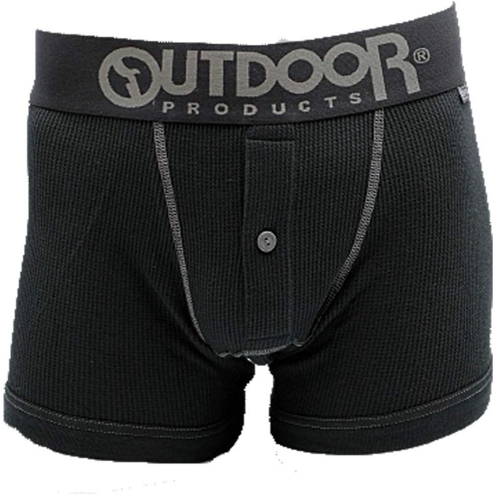 OUTDOOR PRODUCTS カラーサーマルボクサーパンツ 前開き 前ボタン 股下長め 綿100％ ワッフル ブラック