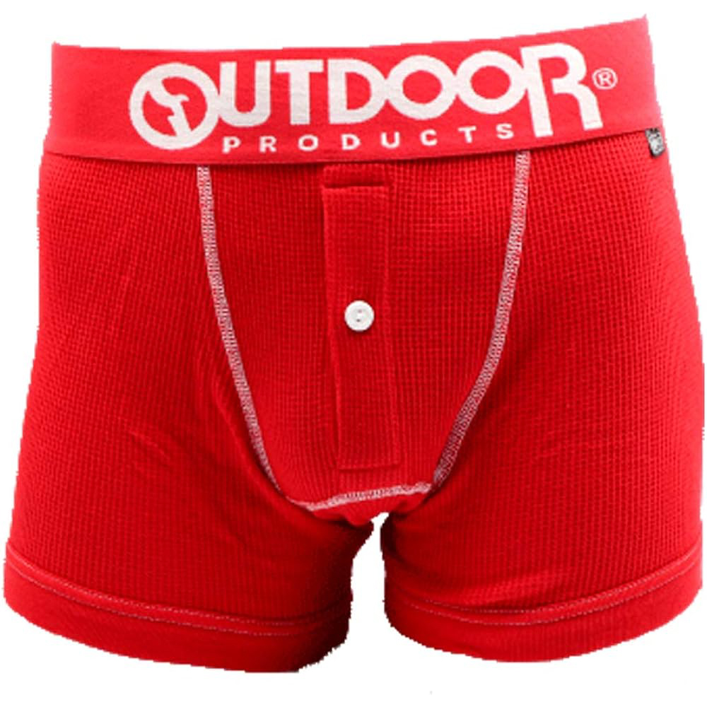 OUTDOOR PRODUCTS ラーサーマルボクサーパンツ 前開き 前ボタン 股下長め 綿100％ ワッフル dd7011b101 レッド