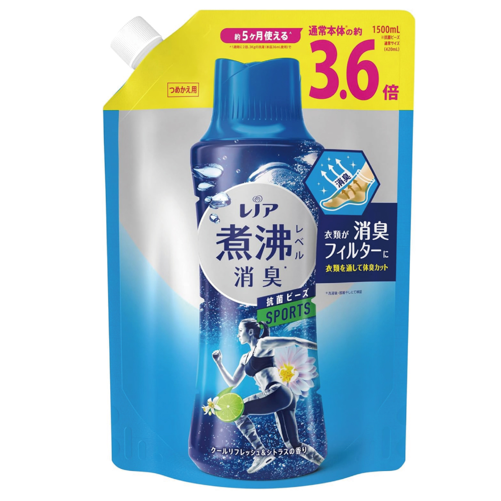 レノア 超消臭 煮沸レベル消臭 抗菌ビーズ スポーツ クールリフレッシュ&シトラス 詰め替え 1,500mL