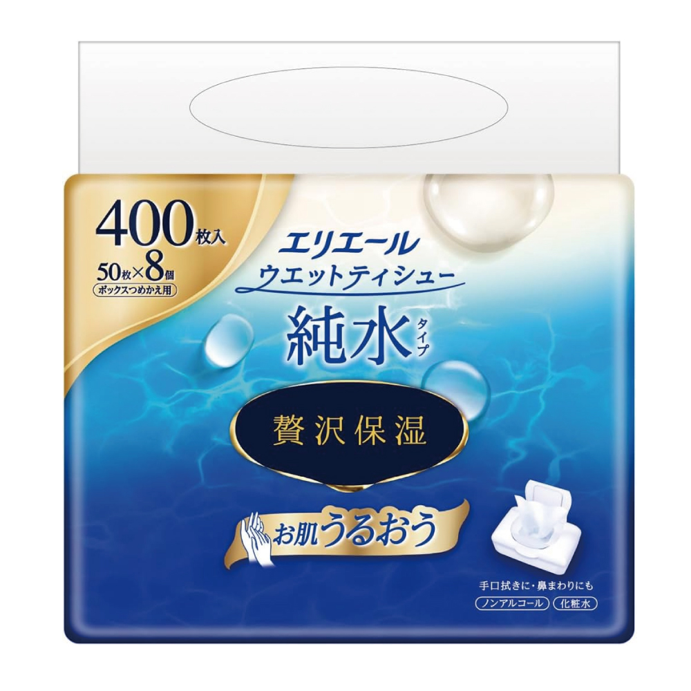 エリエール ウエットティシュー 贅沢保湿 純水タイプ ボックスつめかえ用 400枚(50枚×8パック)