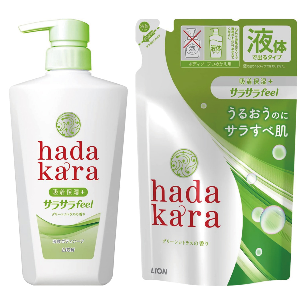 ハダカラ(hadakara) ボディソープ グリーンシトラスの香り 本体 480ml+詰め替え 340ml サラサラfeelタイプ