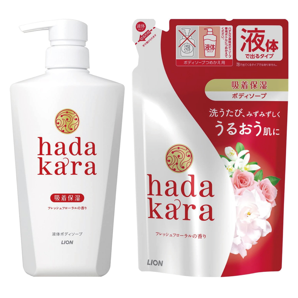 ハダカラ(hadakara) ボディソープ 液体 フレッシュフローラルの香り 本体 500ml+詰め替え 360ml