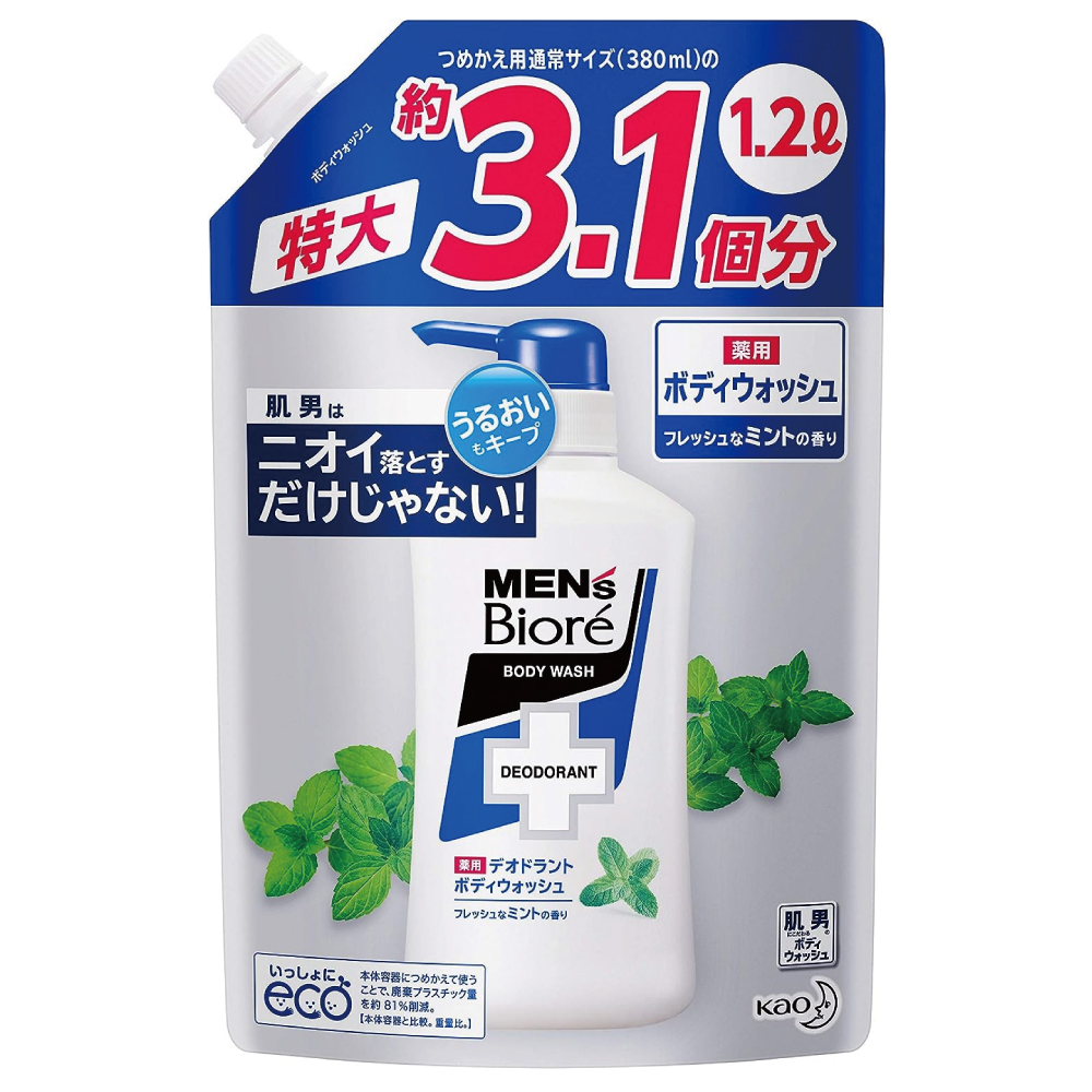 メンズビオレ 薬用デオドラント ボディウォッシュ フレッシュなミントの香り つめかえ用 1200ml [医薬部外品]