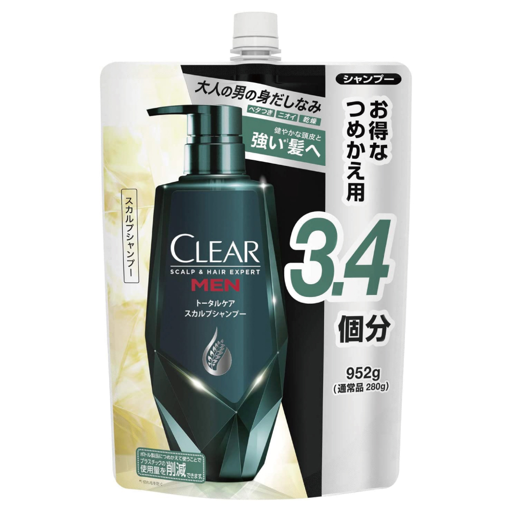 【Amazon.co.jp限定】 CLEAR(クリア) フォーメン トータルケア スカルプ シャンプー 詰め替え用 952g メンズ 男性用 グリーン