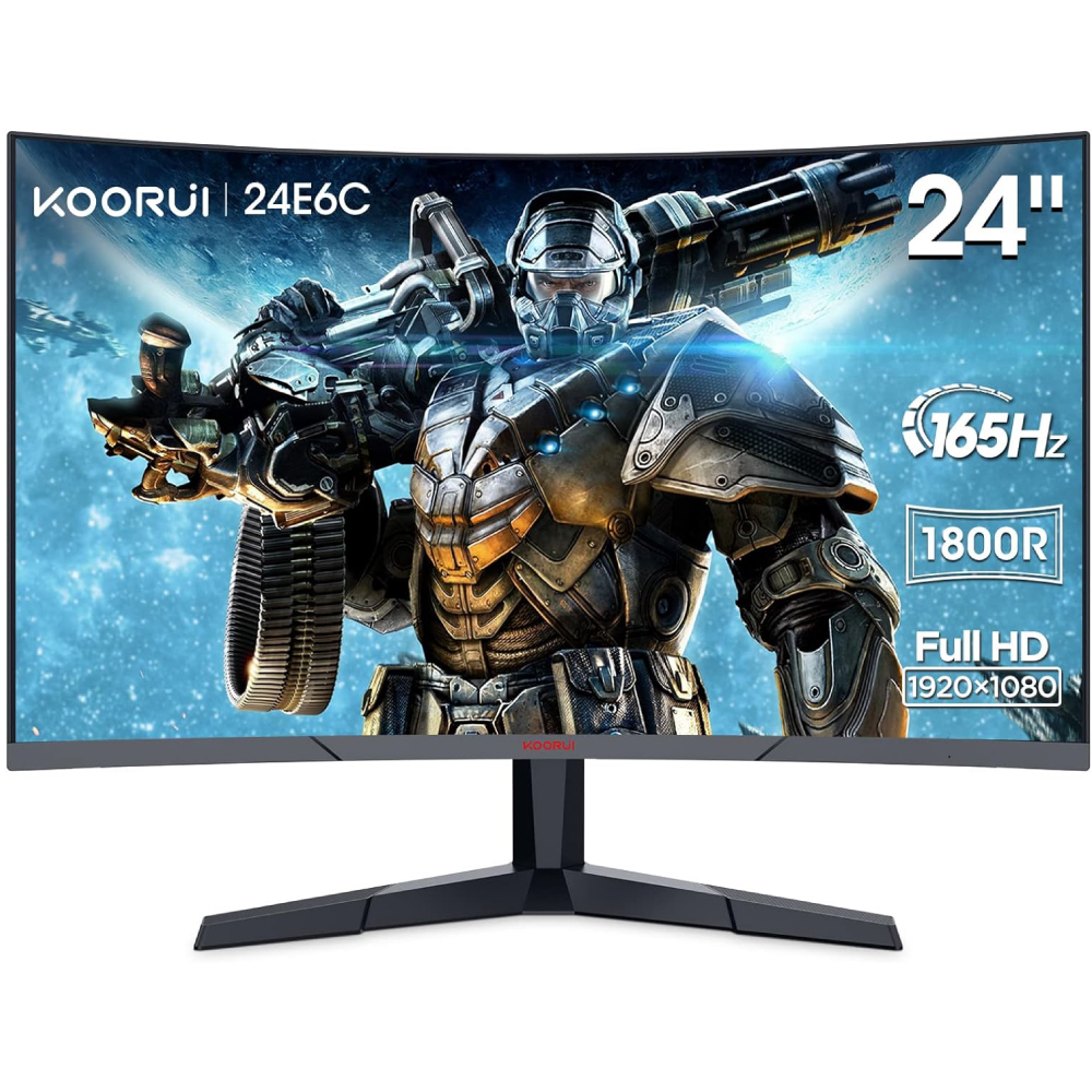 KOORUI ゲーミングモニター 24インチモニター フルHD 165Hz 湾曲/カーブ型 PCモニター 液晶ディスプレイ FreeSync G-SYNC互換 DPx1/HDMIx2/ブルーライトカート/VESA対応/ゲームモード（FPS/RPG）/傾き調節 スピーカーなし/三年保証付 24E6C