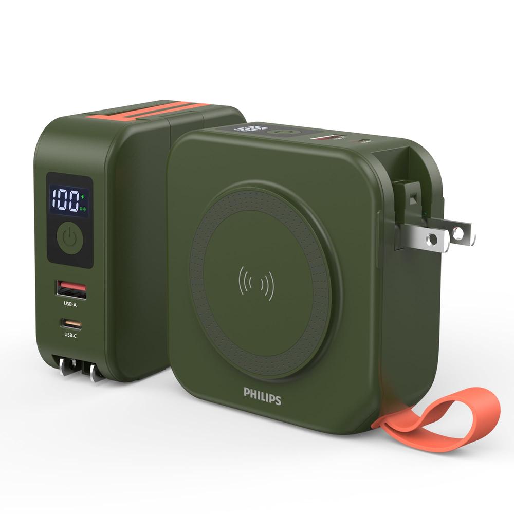 Philips(フィリップス) 10000mAh MagSafe マグネット式 モバイルバッテリー コンセント一体型 大容量 ACプラグ付 5台同時充電 MAX 22.5W出力