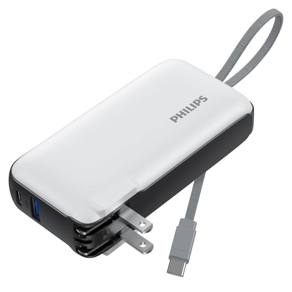 Philips(フィリップス) モバイルバッテリー コンセント一体型 10000mAh ACプラグ付き 大容量 携帯充電器 PD 20W出力 3台同時充電