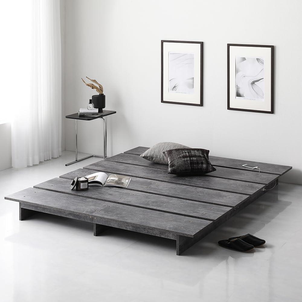 RASIK ベッド シングル ステージタイプ フレームのみ ストーングレー ロータイプ コンセント付き