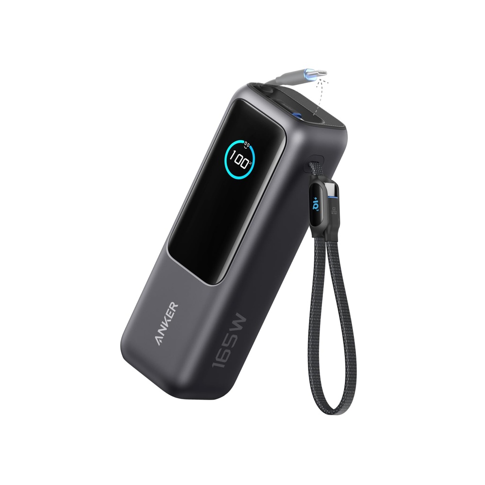 Anker Power Bank (25000mAh, Built-In & 巻取り式USB-Cケーブル)